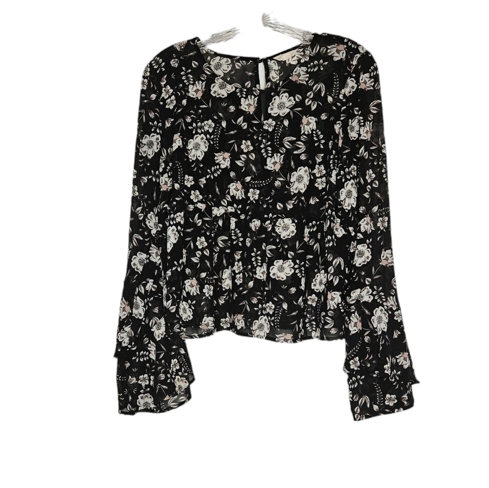 Aeropostale black sheer babydoll / peplum style top with long flowy bell sleeves